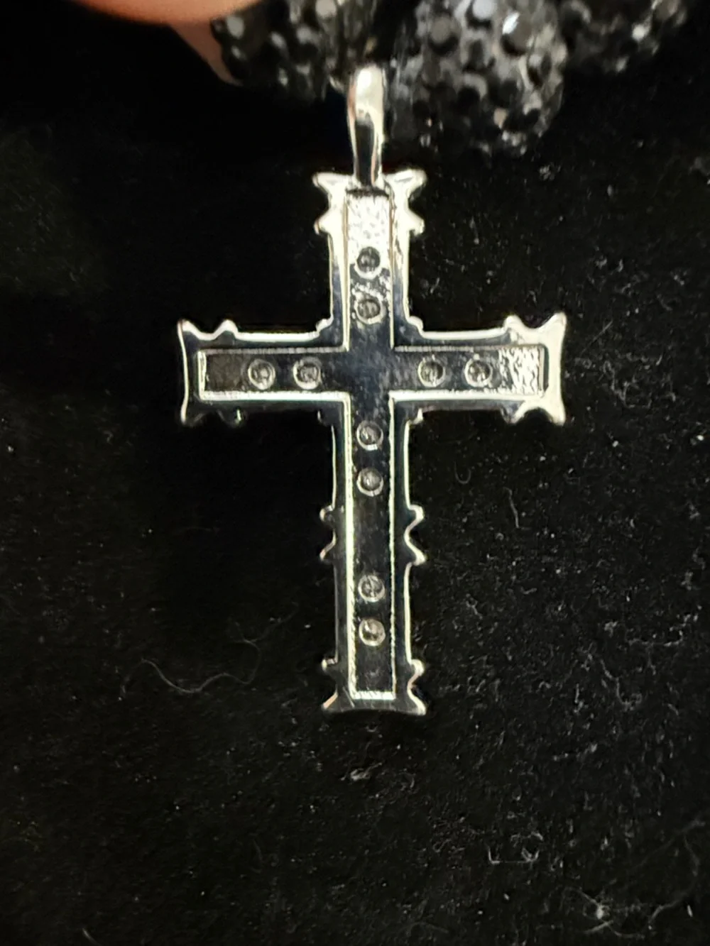 Stainless steel Cross Pendant Necklace with Black and‎ White Crystal Beads